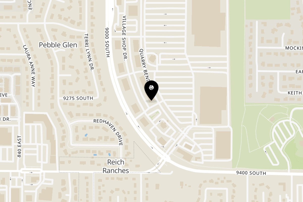 Map showing the location of Rock Creek Pizza on 9305 Village Shop Drive in Sandy